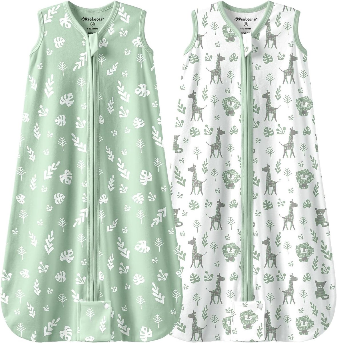 SnelShoppen - Baby Slaapzak Zomer 0.5 Tog 100% Katoen Ademend - 2 Stuks Groen M (6-12 maanden) - Super Zacht en Comfortabel voor Baby's