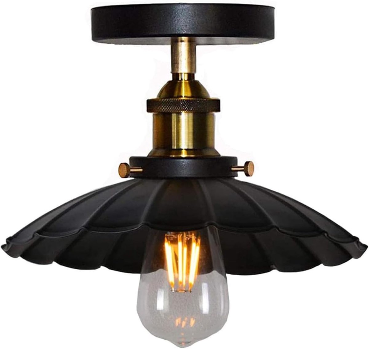 SnelShoppen - Vintage Hanglamp Industrieel Design E27 Metalen Lampenkap Ø22cm - Retro Stijl voor Keuken, Woonkamer, Eetkamer - Rustbestendig en Stijlv