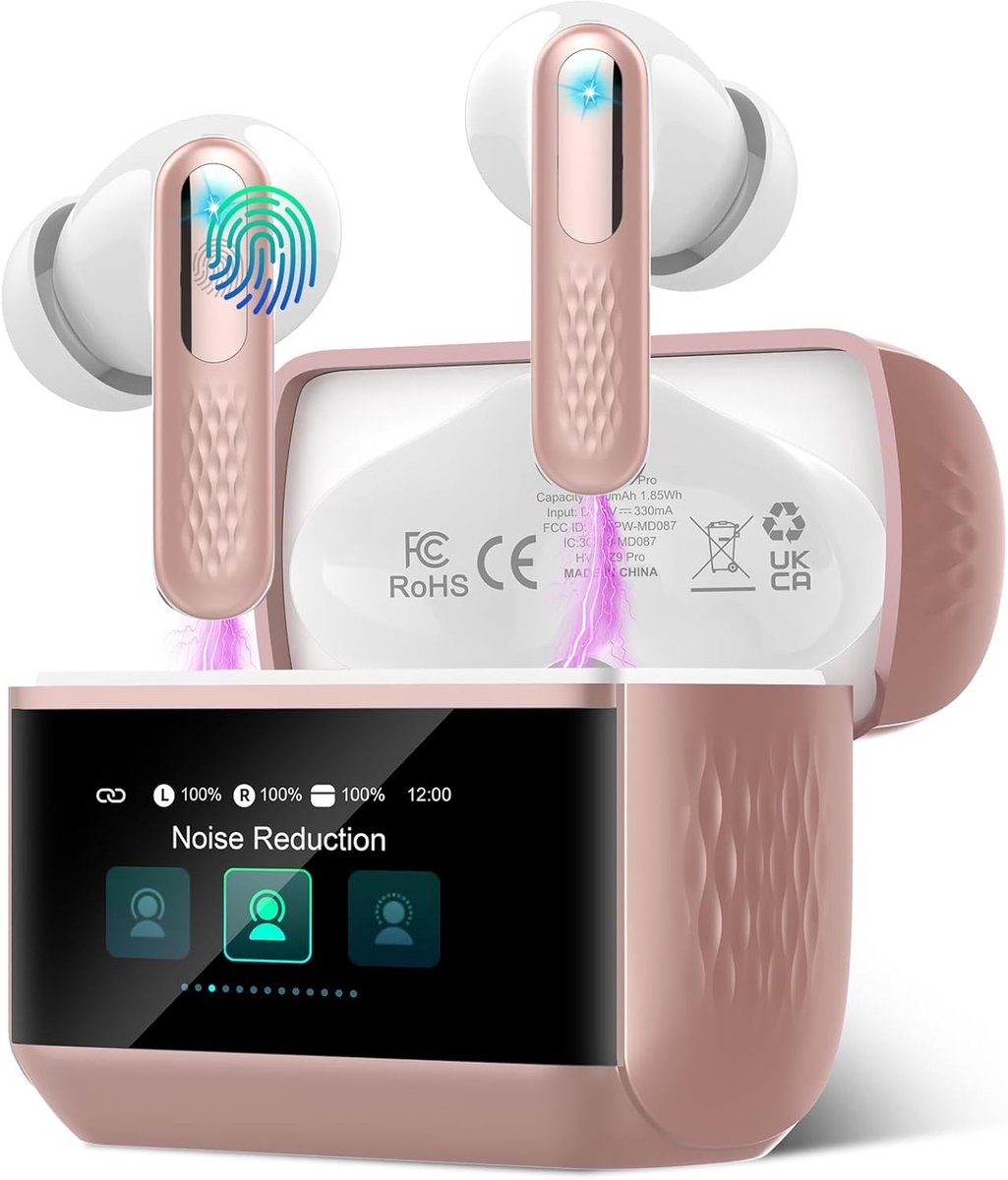 SnelShoppen - Draadloze hoofdtelefoon met LED-touchscreen, Bluetooth 5.4, HiFi stereo, HD-microfoon, 48 uur batterij, ruisonderdrukking ANC+ENC, 5 EQ-