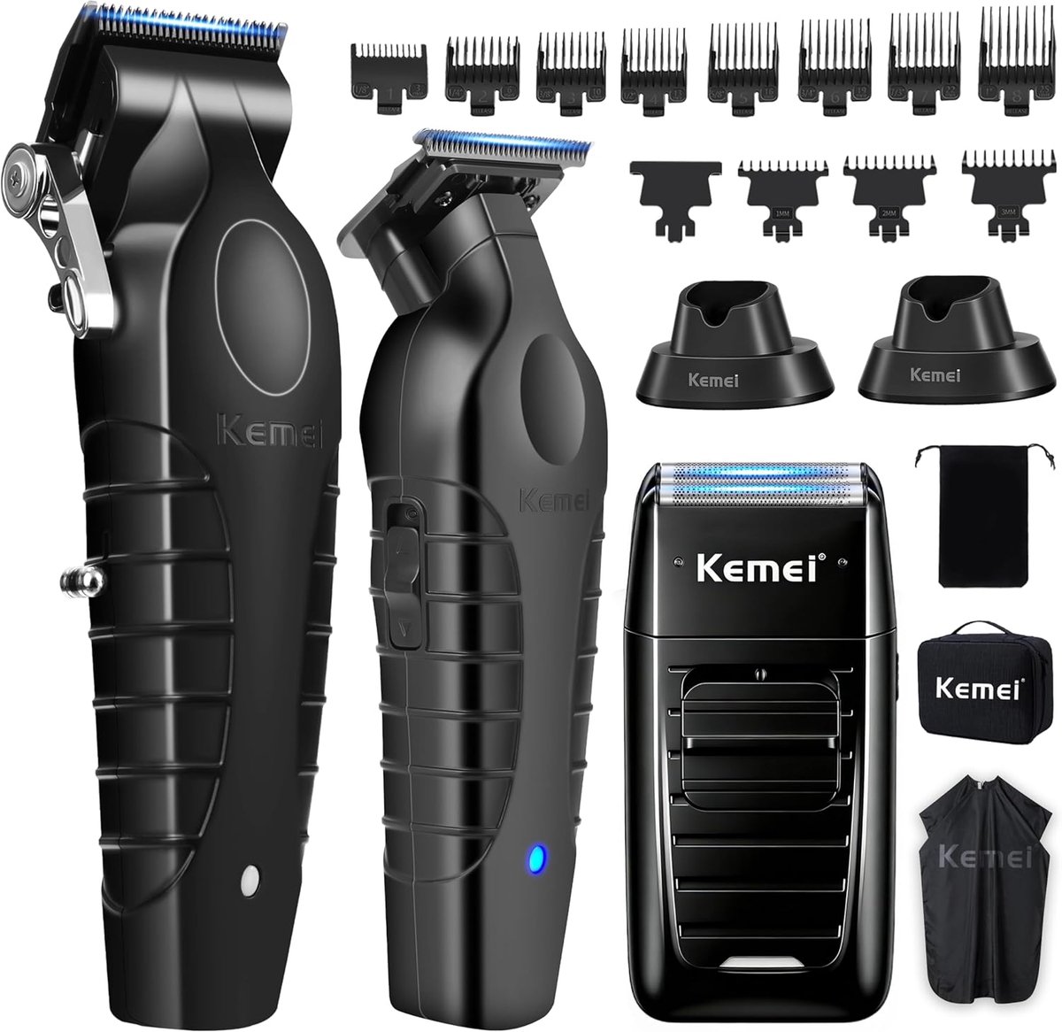 SnelShoppen - Professionele Haartrimmer voor Mannen - Draadloze Baardtrimmer, Foil Shaver Set, Elektrische Scheerapparaat, USB Oplaadstation met 11 Op