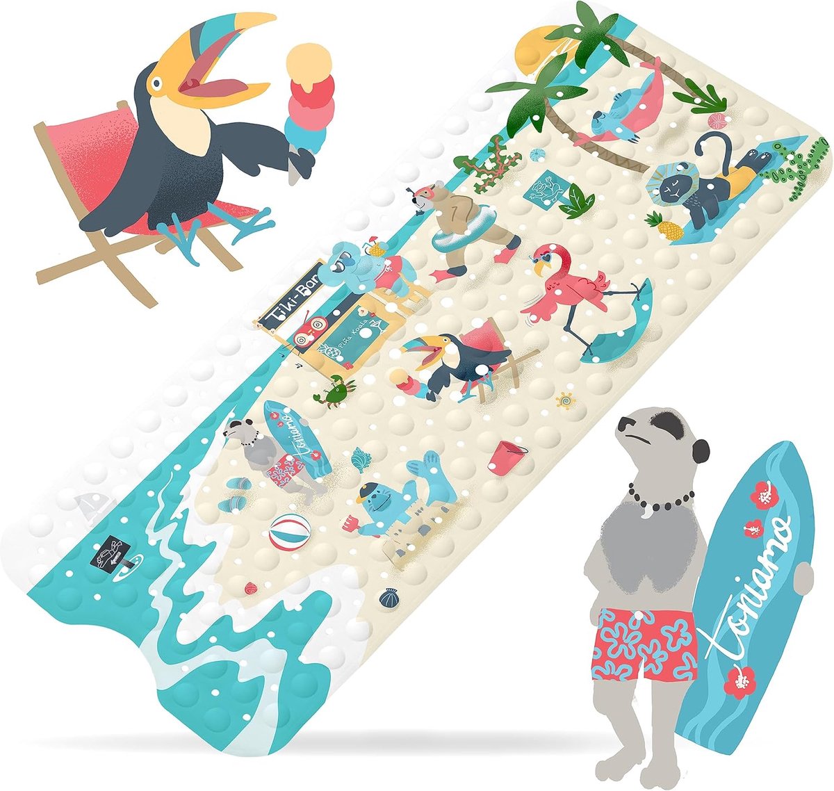 SnelShoppen - Kinderen Badmat 100 x 40 cm, Antibacterieel, Antislip Badmat voor Baby's en Kinderen, BPA-Vrij, Ideaal voor Badkuip en Strandfeesten