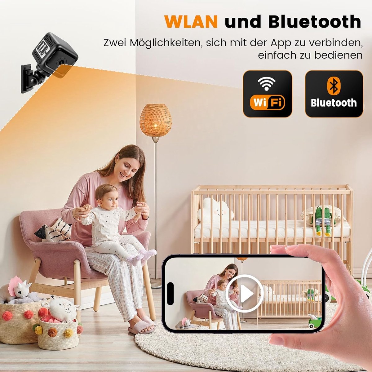SnelShoppen - Mini Beveiligingscamera 1080P HD WLAN, 8 Uur Standby, Binnen Camera met Nachtzicht, Beweging Detectie en Mobiele App Besturing