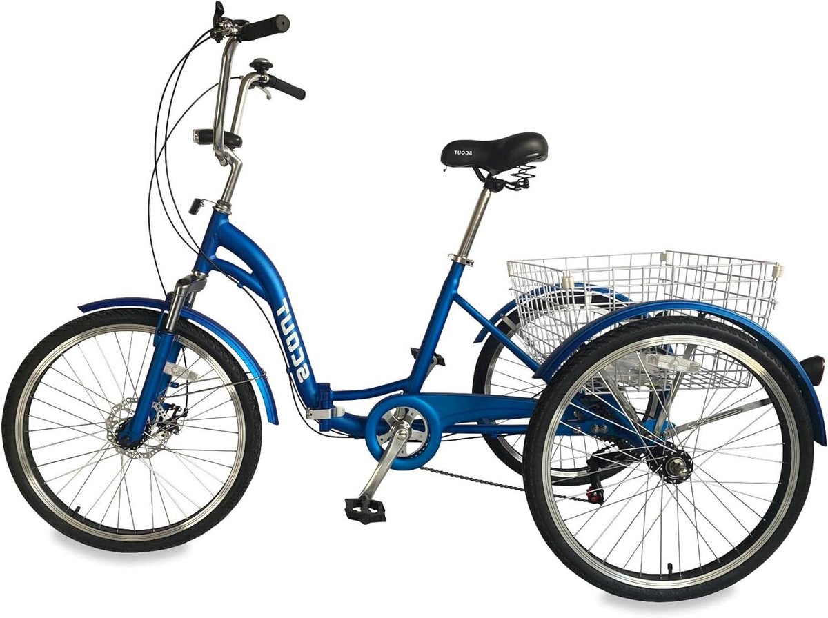 Opvouwbare Driewieler - Driewiel Fiets - Actief Blijven - 6 Versnellingen - 24 Inch Wielen - Matblauw
