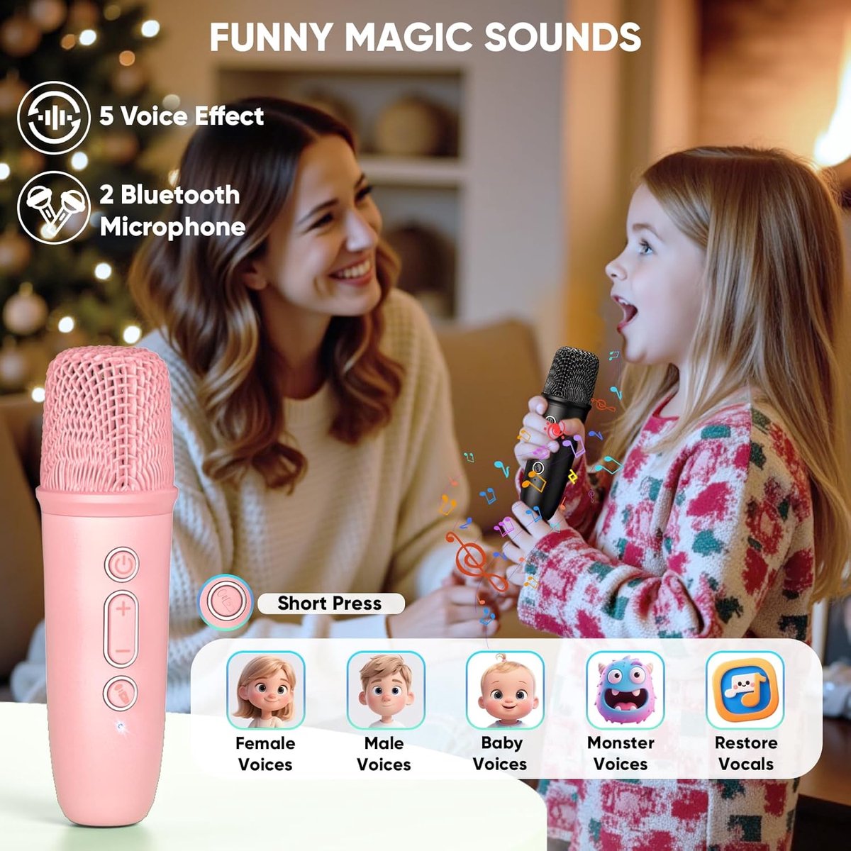 SnelShoppen - Karaoke Machine met 2 Microfoons, Draagbare Bluetooth Speaker met Disco Lichten voor Kinderen en Volwassenen, Geschikt voor Feesten, Cad
