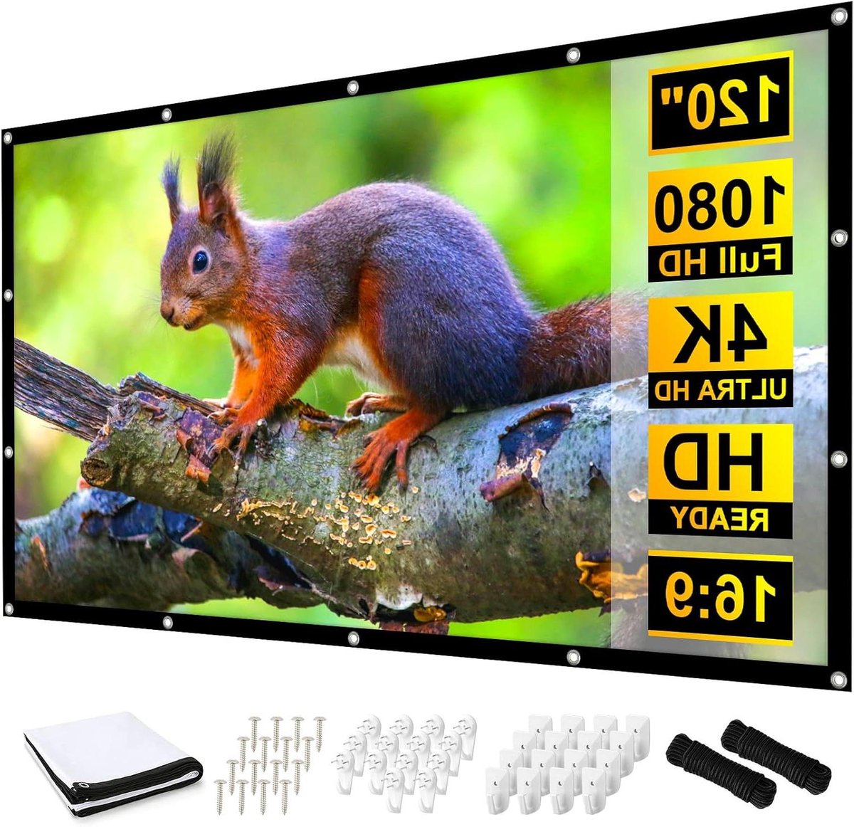 Projectorscherm - Draagbaar Scherm - Thuisbioscoop Creëren - Kreukvrij en Wasbaar - 120 inch - Wit