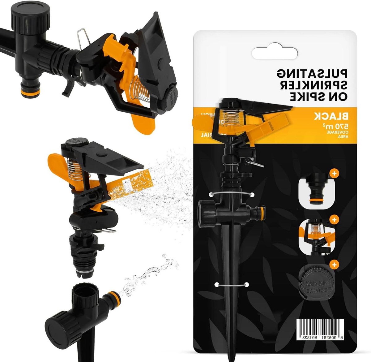 Pulserende sprinkler - Gazon sproeier - Tuin bewateren - Instelbare hoek - 570m² bereik - Zwart