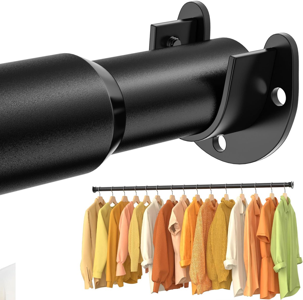 Kledingstang Voor Kledingkasten, 43cm - 103 cm, Traploos Verstelbaar Zonder Zagen, Metalen Kledingstang Met Beugels, Zwarte Kledingstang, Geschikt Voor Kledingkasten, Wasruimtes, Campers En Kleerkasten