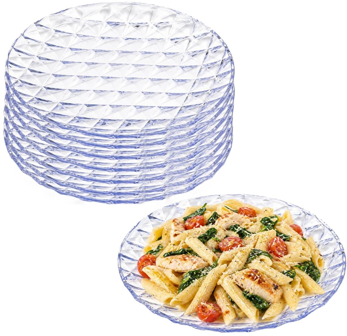 Plasticforte Onbreekbare Dinerborden Elite - 8x - kunststof - kristal stijl - transparant - Dia 25 cm - Camping - BBQ - Feestje