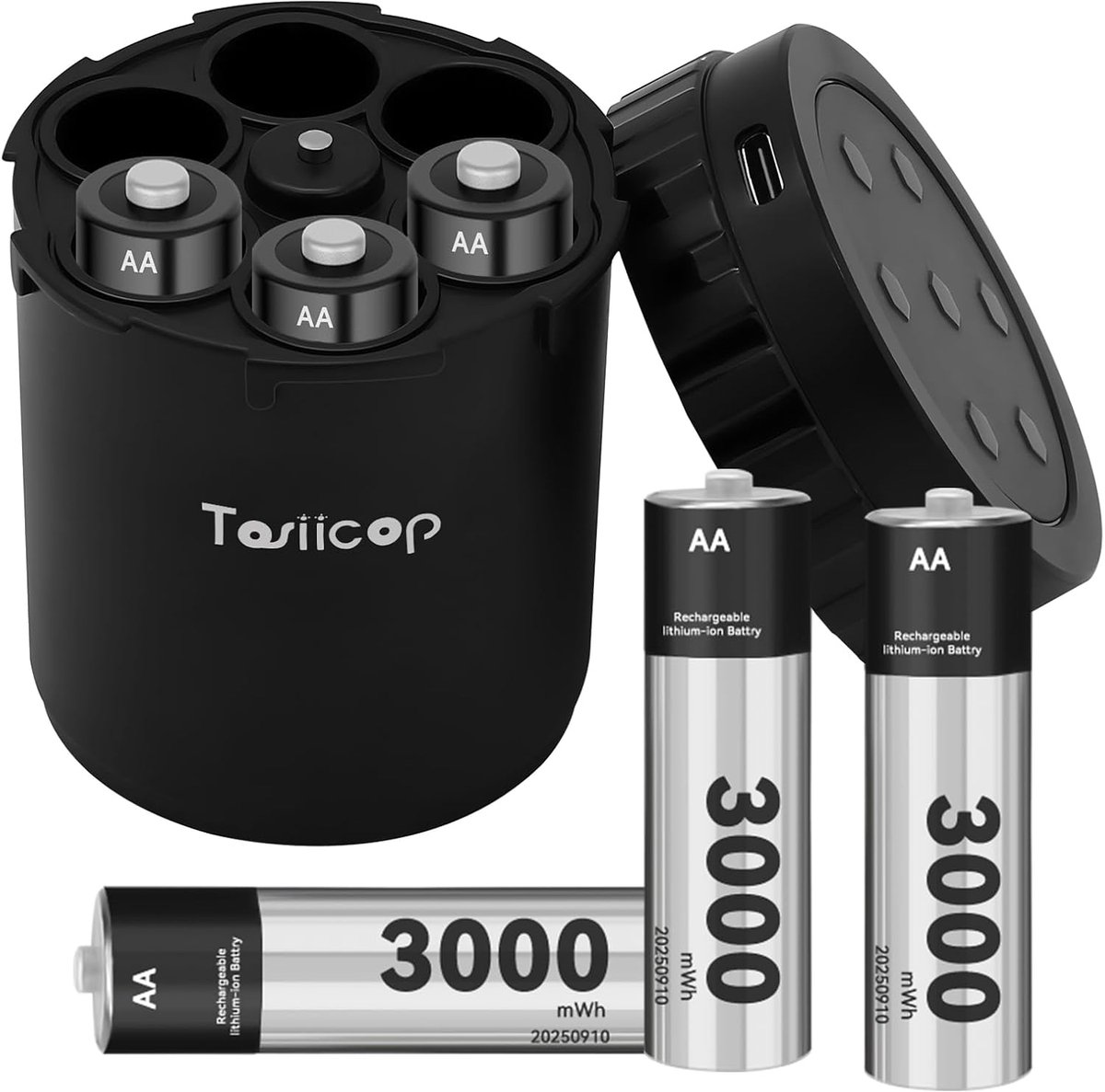 SnelShoppen - Oplaadbare AA Batterijen met Oplader - 1,5V 3000 mWh Lithium Batterijen - Hoge Capaciteit, Snelladen in 2,5 Uur, 6 Stuks - Ideaal voor C