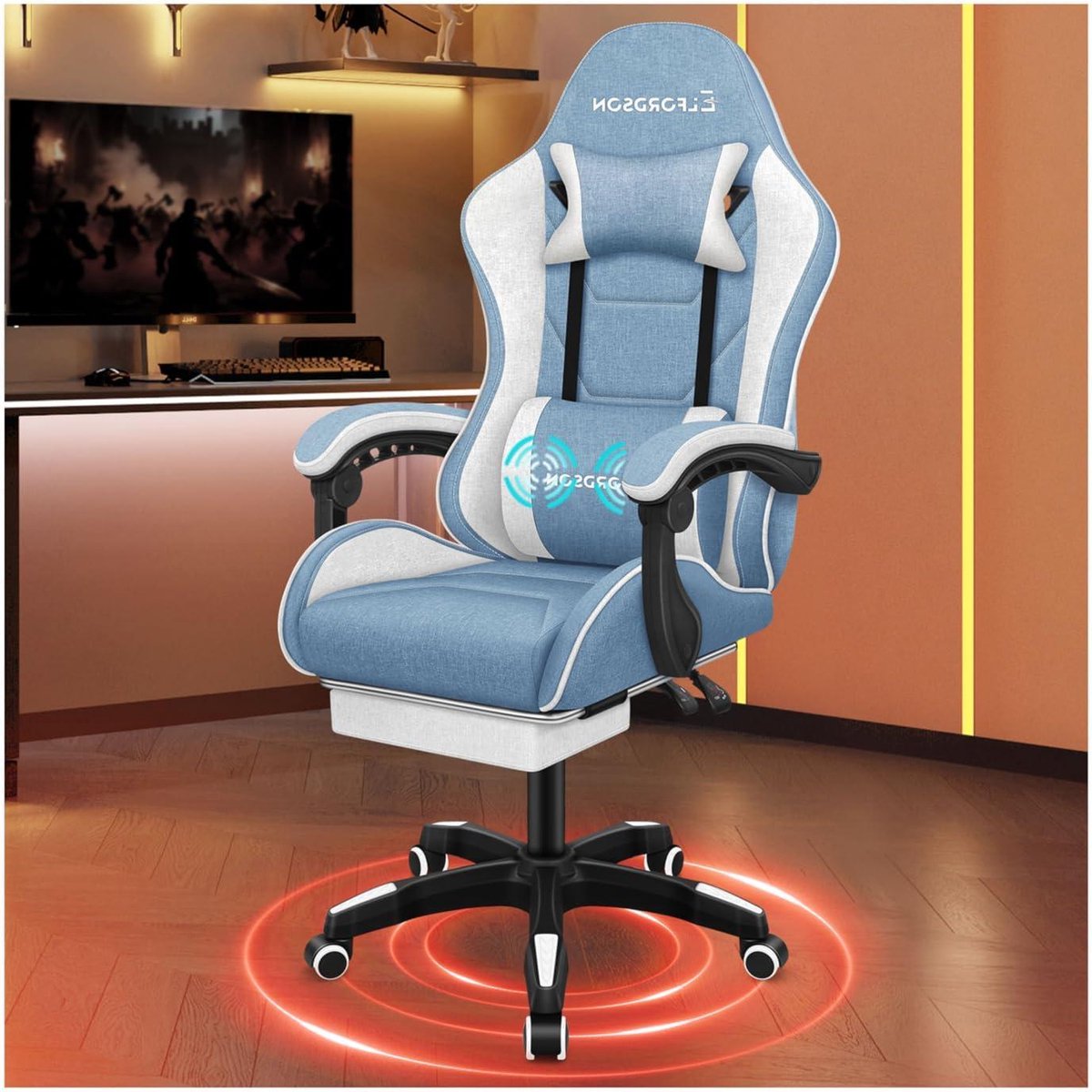 Gamingstoel met massage - Ergonomische racerstoel - Comfortabel gamen - Verstelbare rugleuning - Tot 180 kg - Blauw