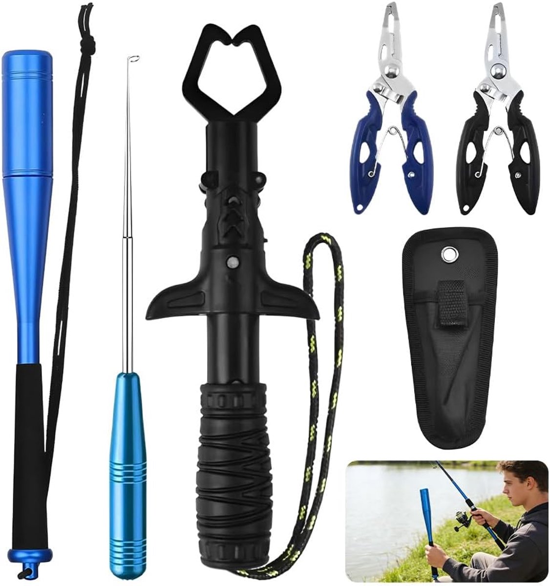 SnelShoppen - 6 Sets Fish Killer 24.5 cm, Aluminium Visserij Gereedschap met RVS Haakverwijderaar, Viskruis, en Snijmes voor Beginners, Buiten, Karper