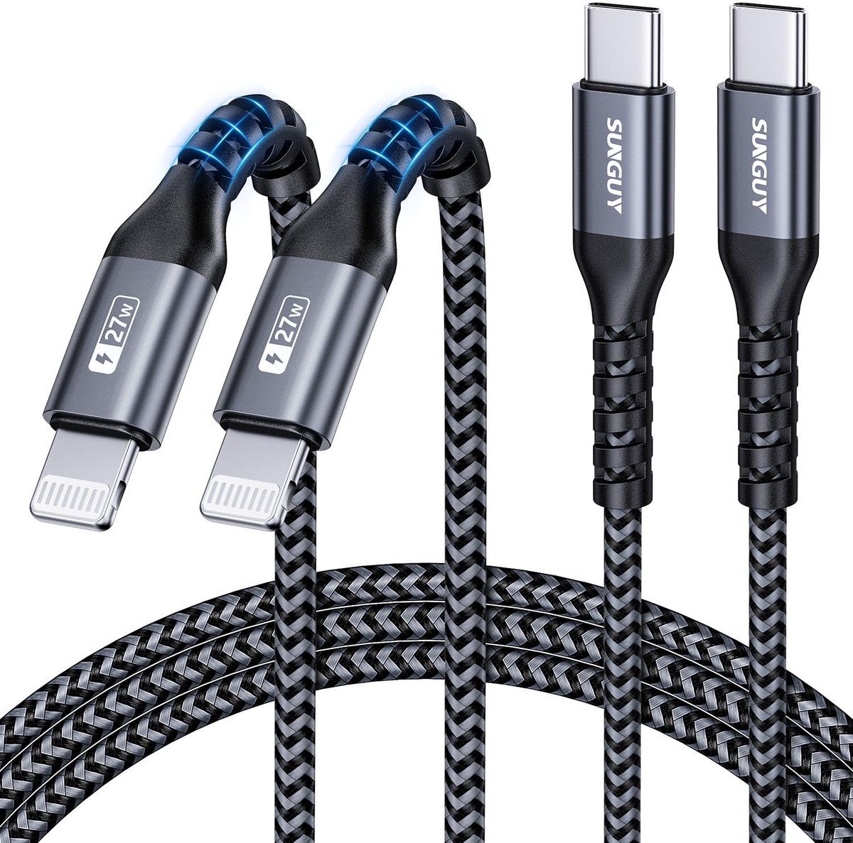 SnelShoppen - USB C naar Lightning Kabel 5FT/1.5m - 2 Pack MFi Gecertificeerd - Snelle iPhone Oplaadkabel voor iPhone 14/13/12/11 Pro Max, iPad - Comp