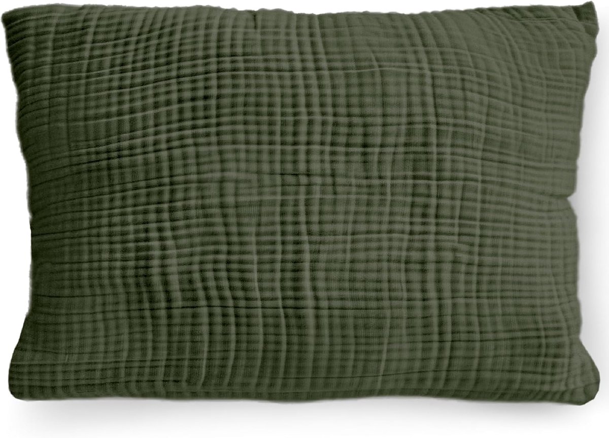 SnelShoppen - Organic Muslin Kussenhoes 60 x 70 cm - Zachte GOTS Gecertificeerde Kussenhoes voor Kinderen en Volwassenen - Groene Kleur met Rits - Ide