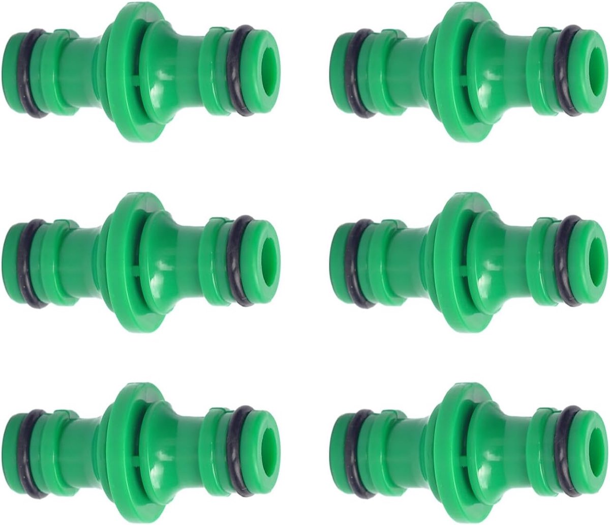 SnelShoppen - Tuinslangkoppeling 1/2 Inch, Dubbelzijdige Slangkoppeling, Tuinslang Connector, Snelle Slangkoppeling voor Tuinirrigatie, Groen, 6 Stuks