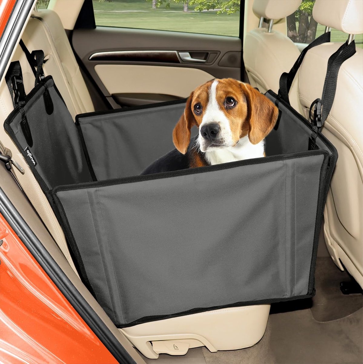 SnelShoppen - Hondenautostoel Medium - Extra Stabiel en Veilig voor Honden tot 18 kg - Versterkte Wanden - Lengte-verstelbare Veiligheidsgordel - Idea