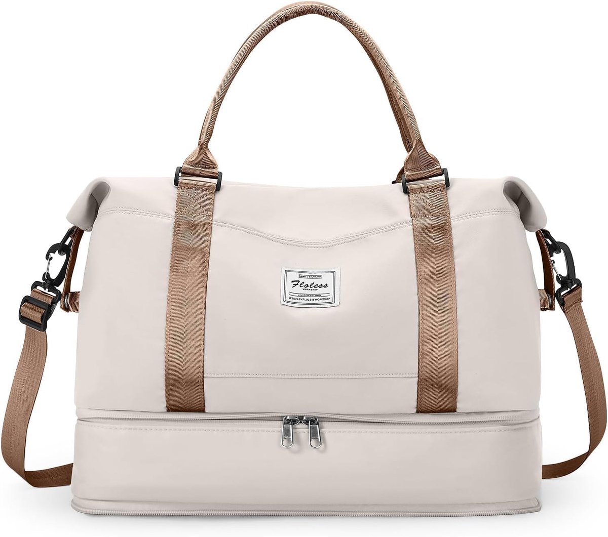 SnelShoppen - Duffle Bag Vrouwen 40x20x25 cm - Ryanair Handbagage - Sporttas Weekendtas - Waterdicht Reisbagage met Schoencompartiment - Licht Beige B