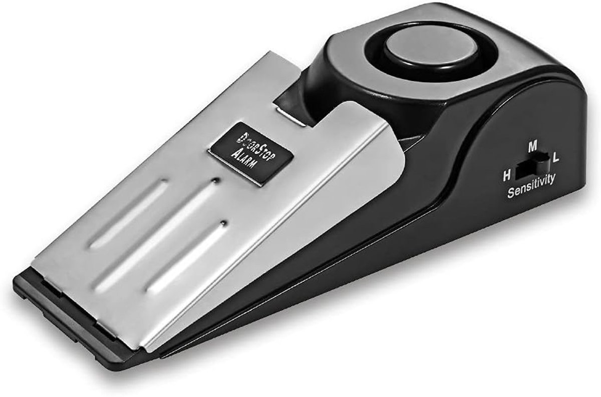 SnelShoppen - Mini Dorpelslot met Alarm en Trillingsensor - Draadloze Deurstoppers voor Beveiliging - Zwart, 1 Stuk, Verstelbare Gevoeligheid, Geen In