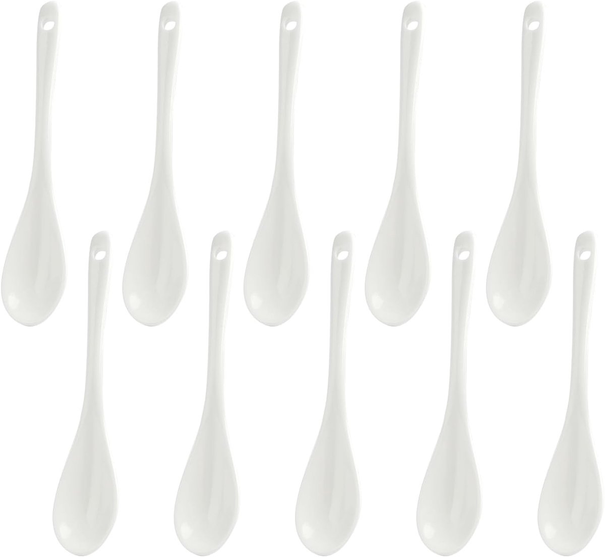 SnelShoppen - Porseleinen Eierschep, 12 cm, Set van 10, Wit, Hoogwaardige Keramiek, Theelepel, Serveerlepel, Dessertlepel, Mokkalepel, Diplepel, Keuke