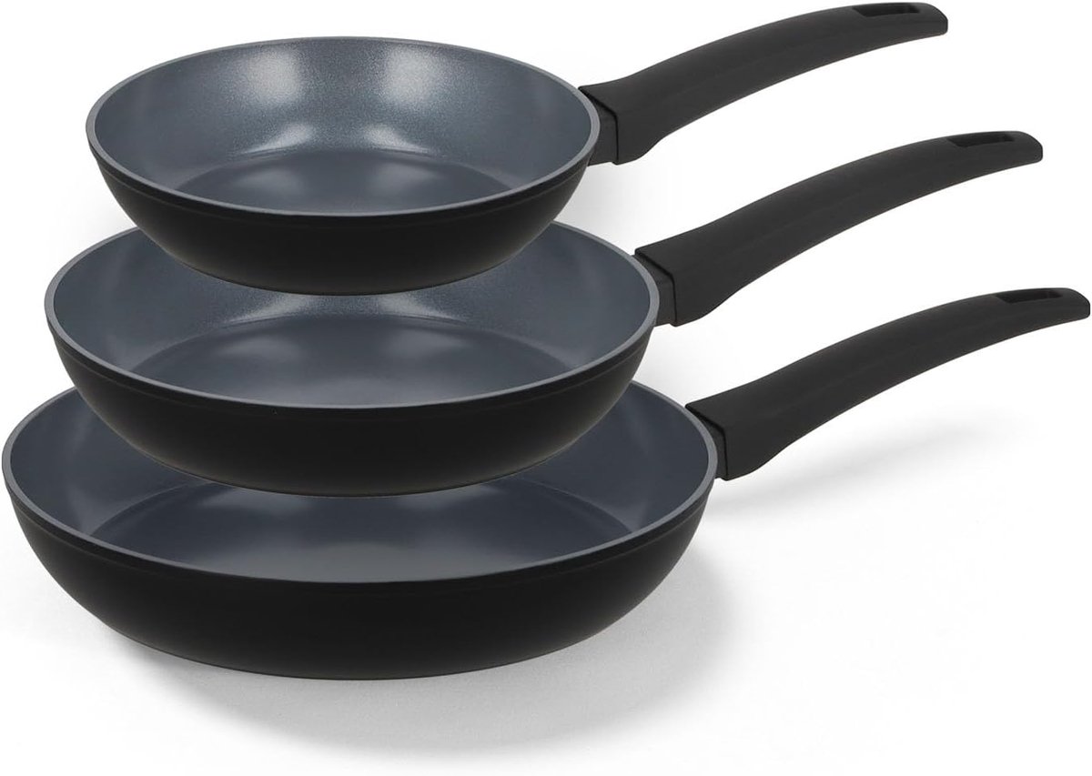 SnelShoppen - 3-delige Koekenpannenset Ø 20, 24 & 28 cm - Keramisch - PFAS-vrij - Inductie - Zwart - Perfect voor Gezond Koken