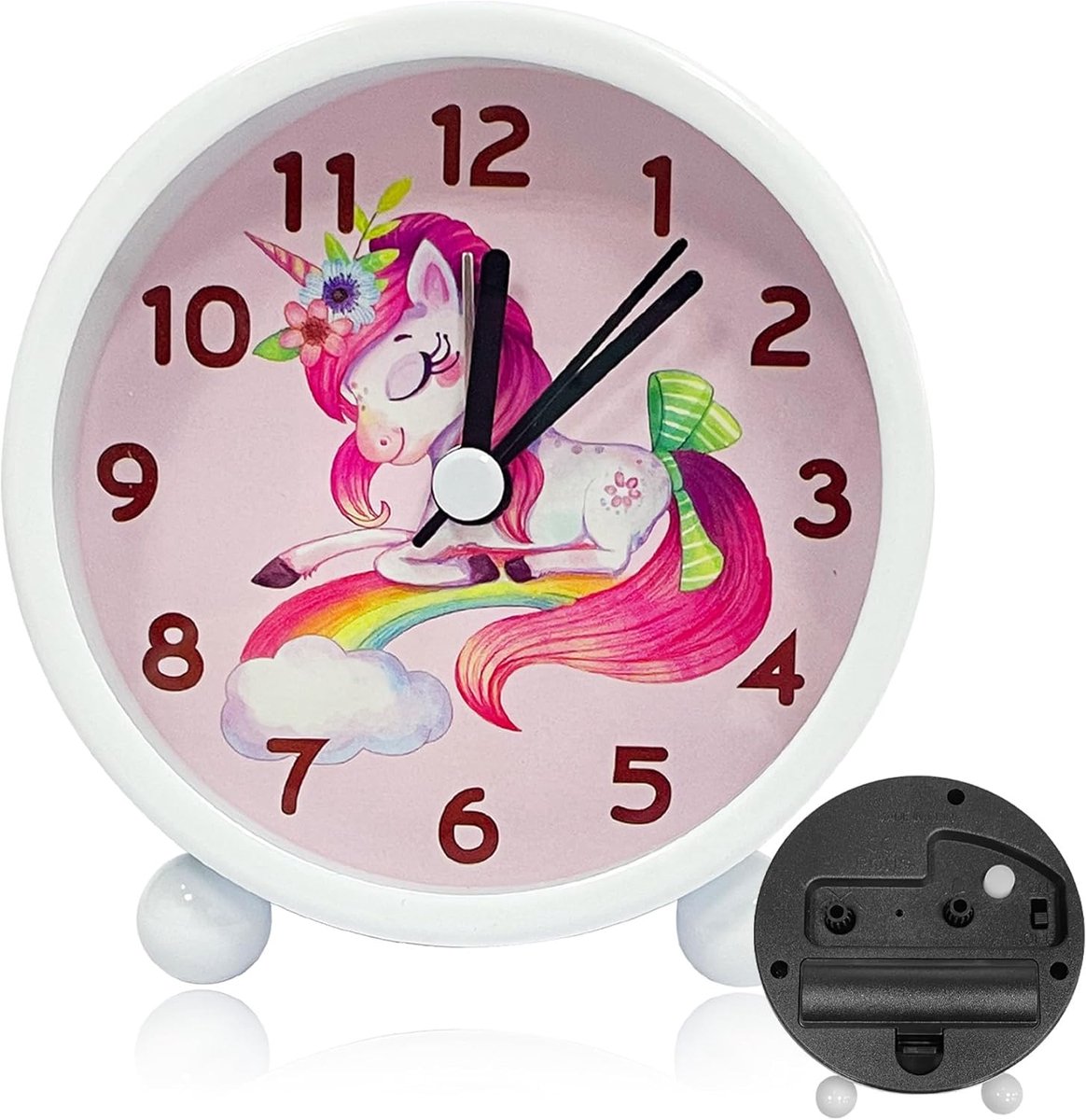 SnelShoppen - Kinderen Alarmklok voor Beginners, Leerzame Unicorn Alarmklok, Geen Tikkende Geluid, Nachtlampje, Batterij Aangedreven, Perfect voor Mei
