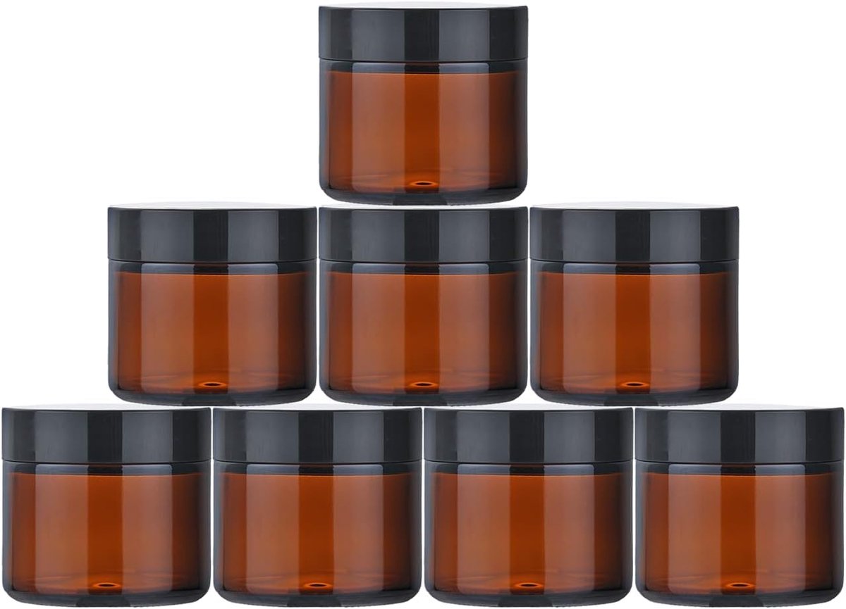 SnelShoppen - 8 Stuks 60ml Amber Glazen Jars, Lege Cosmetische Jars met Deksels, Glazen Bewaarpotten voor Crème, Lotion, Make-up, Monsters, Reizen