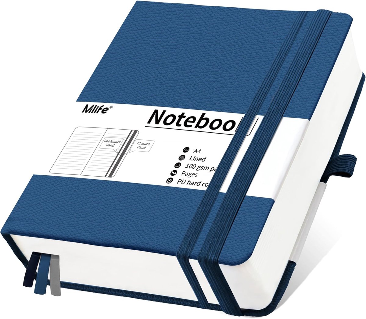 SnelShoppen - A4 Notitieboek College Ruled 360 Pagina's - Premium 100Gsm Papier met PU Hard Cover - Dagboek voor Mannen en Vrouwen - Blauwe Kleur met