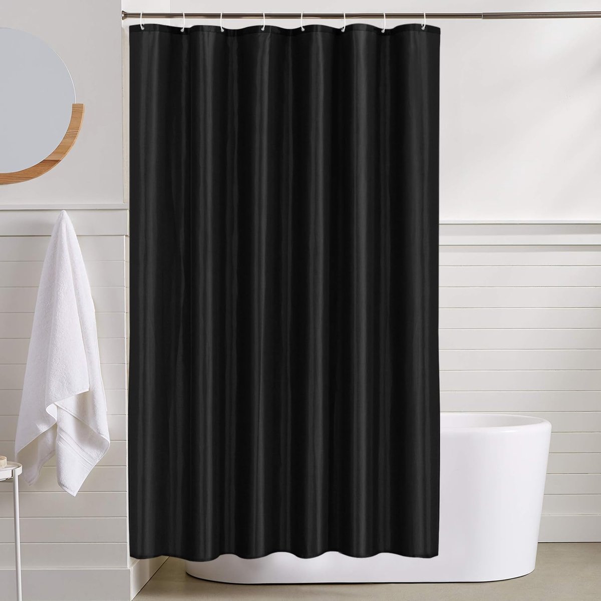SnelShoppen - Douchegordijn 120 x 200 cm, Schimmelbestendig Wasbaar Polyester, Waterdicht met 12 Douchegordijnringen - Zwart