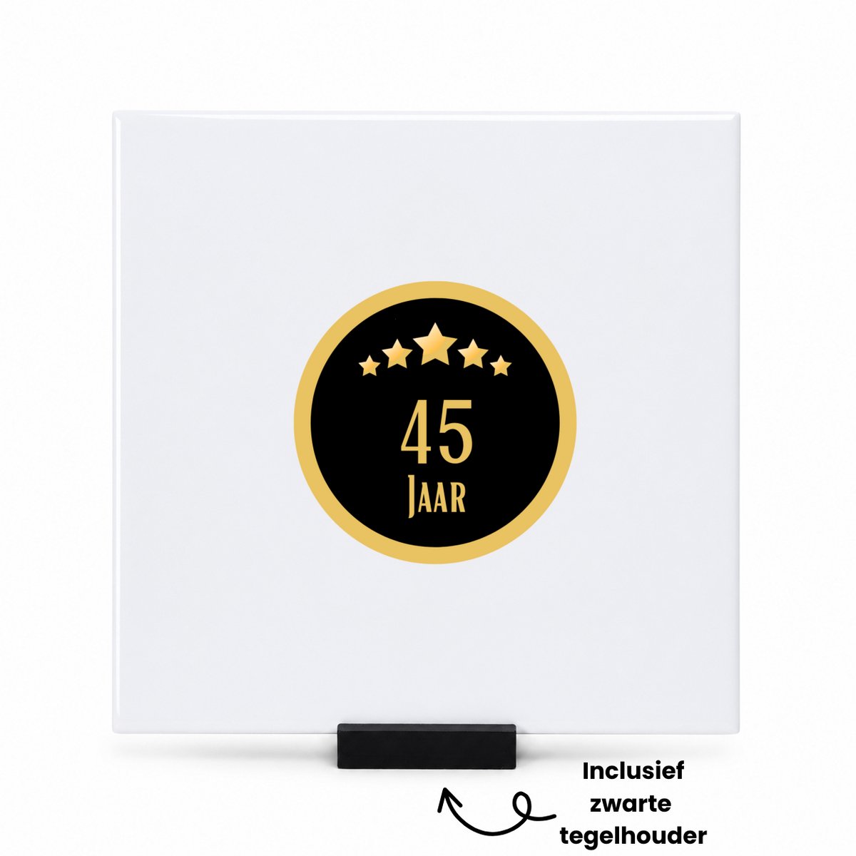 Hacebo 45 jaar tegeltje met tegelhouder - iemand die 45 jaar is geworden of 45 jaar lang een relatie hebben of getrouwd zijn - tegeltjes met tekst - verjaardagscadeau - verjaardag - cadeau - kado - geschenk - gift - spreuktegels - 15x15 CM Wit
