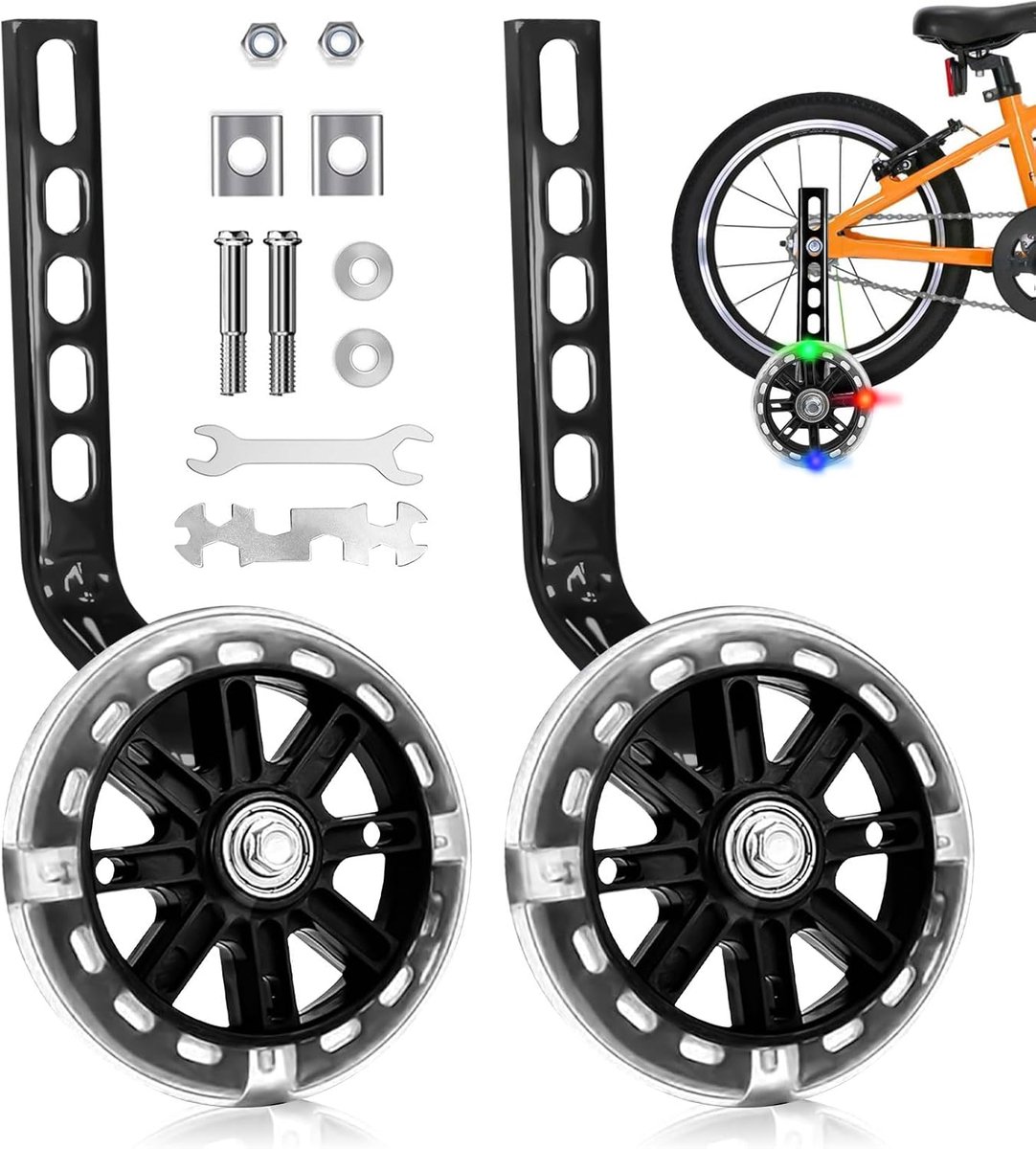 SnelShoppen - Idota Steunwielen voor Kinderfietsen - Jockeywiel Set met Montage Gereedschap, 2 Jockeywielen, 2 Steunarmen, Veiligheidsmoeren, Beperkin