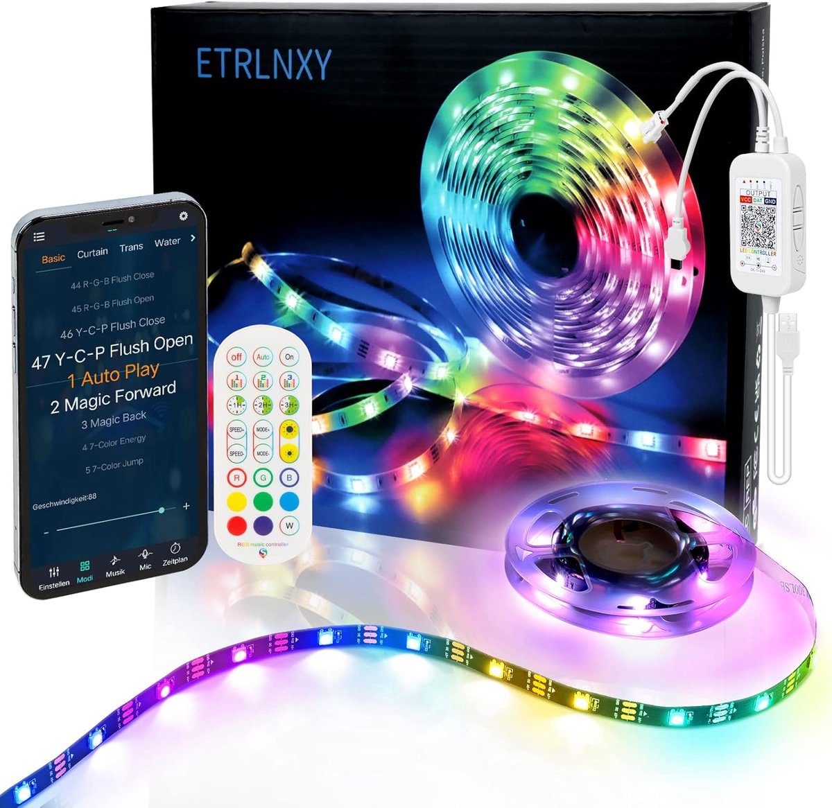 SnelShoppen - RGBIC LED Strip 2.5m, Dreamcolor Chasing Effect, App & Remote Control, USB TV Backlight, Sync met Muziek, Perfect voor TV, PC, Feesten &