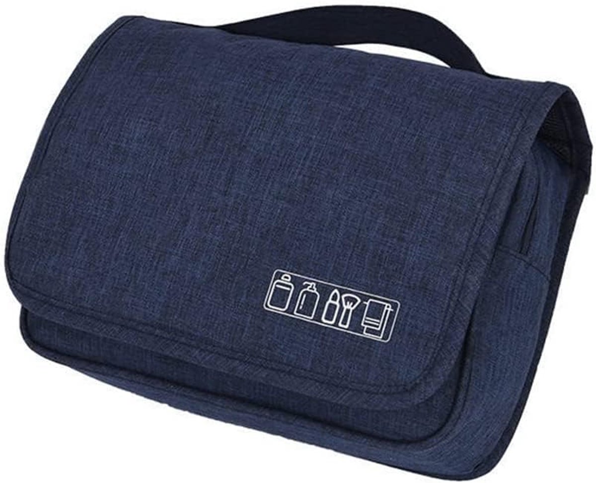 Thijox - Toilettas voor op reis, hangende reistas met meerdere vakken, metalen haken, blauw, multifunctionele make-uptas, sieradentas, ruimtebesparend