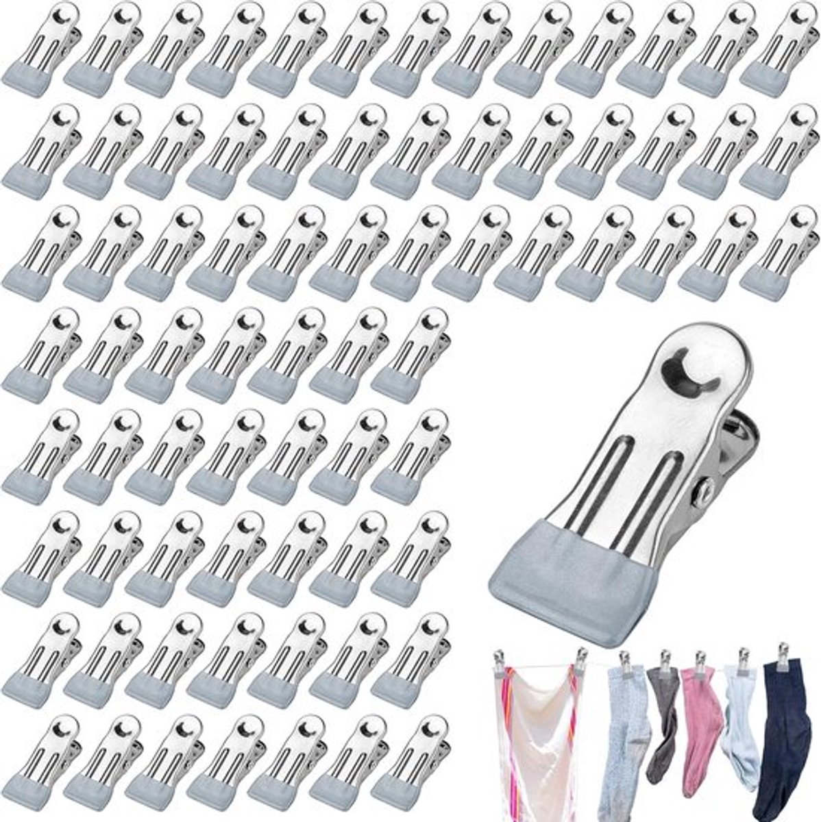 Metalen wasknijpers, 30 stuks, multifunctionele, antislip metalen wasknijpers, roestvrijstalen wasknijpers, metalen wasknijpers voor kleding, sokken, voedselverpakkingen, foto's (grijs)