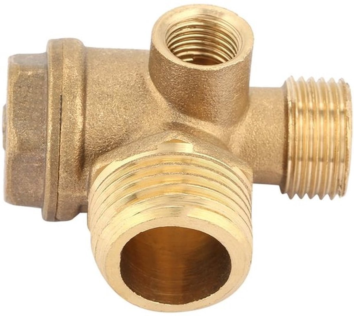3 Port Messing Air Compressor Check Valve Mannelijke schroefdraad Buis Connector Tool 10 * 16 * 20mm/0.4 * 0.6 * 0.8in