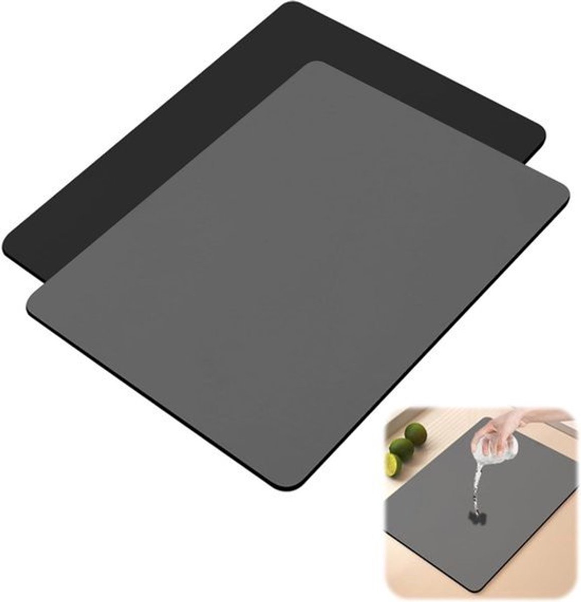 Drenagemat Set van 2 40 x 30 cm Matte Onderzetter Droogmat Tafelgerei voor Keuken Badkamer Aanrecht Antislip
