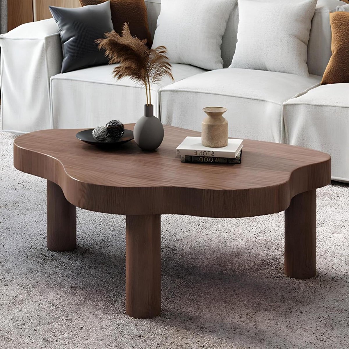 Wolkvormige Salontafel - Bijzettafel Hout - Woonkamer Decoratie - Ronde Hoeken Ontwerp - Driepoot Stabiliteit - Natuurlijk Hout