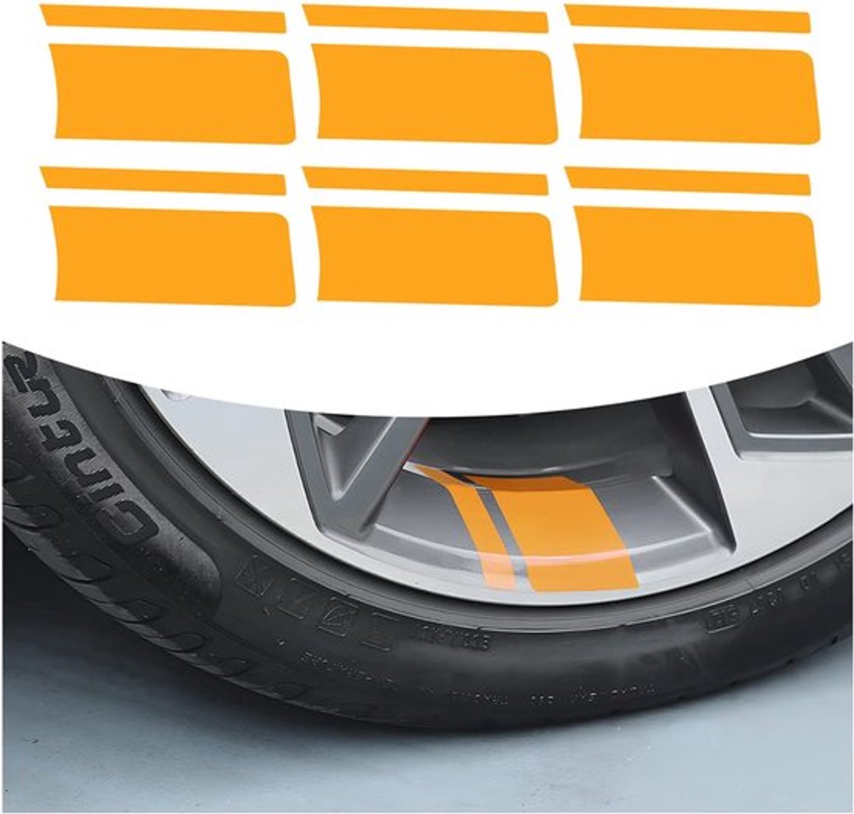 6 stuks reflecterende stickers, autostyling autobanden, velg, decoratie, accessoires, auto, zelfklevende stickers, doe-het-zelf, motorfiets, wielstickers (geel)