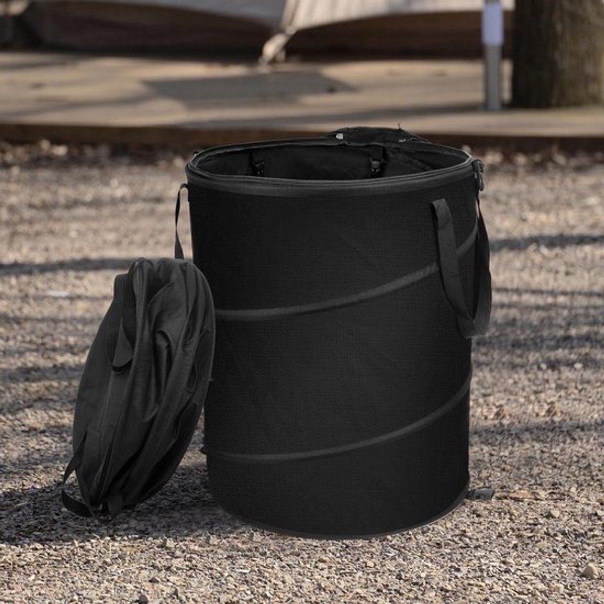 Prullenbak - Opvouwbare Camping Prullenbak – 37L - Voor Tuin, Picknick & Camping - 34x40cm - Zwart