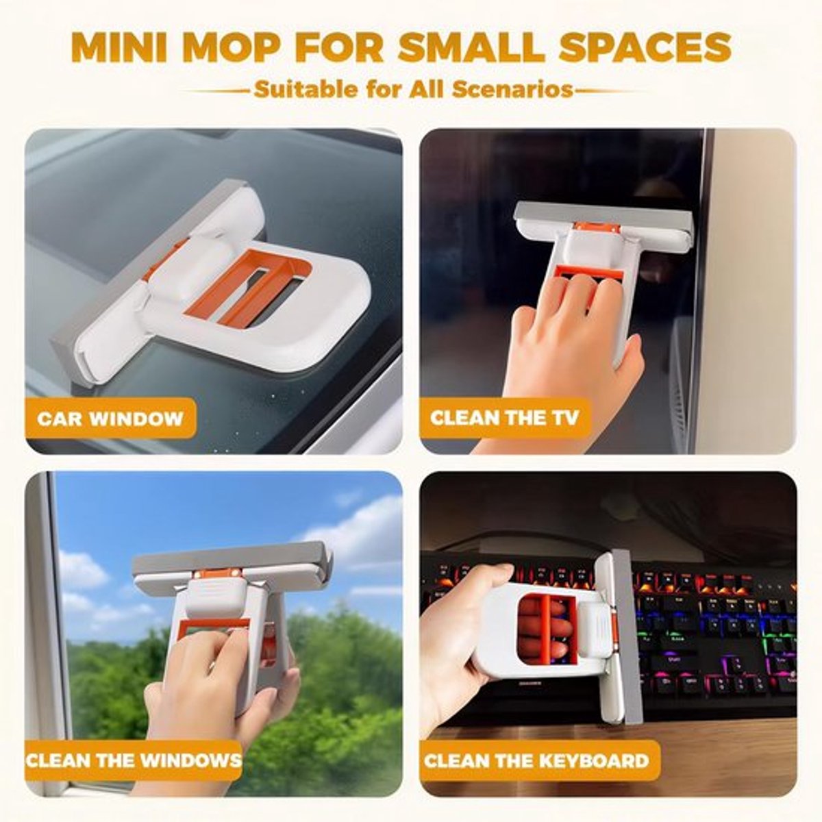 Mini Opvouwbare Desktop Dweil - Zelfuitwring Handvat met 2 Vervangbare Koppen - Voor Keuken, Badkamer en Ramen - Eco-vriendelijk Schoonmaakgereedschap