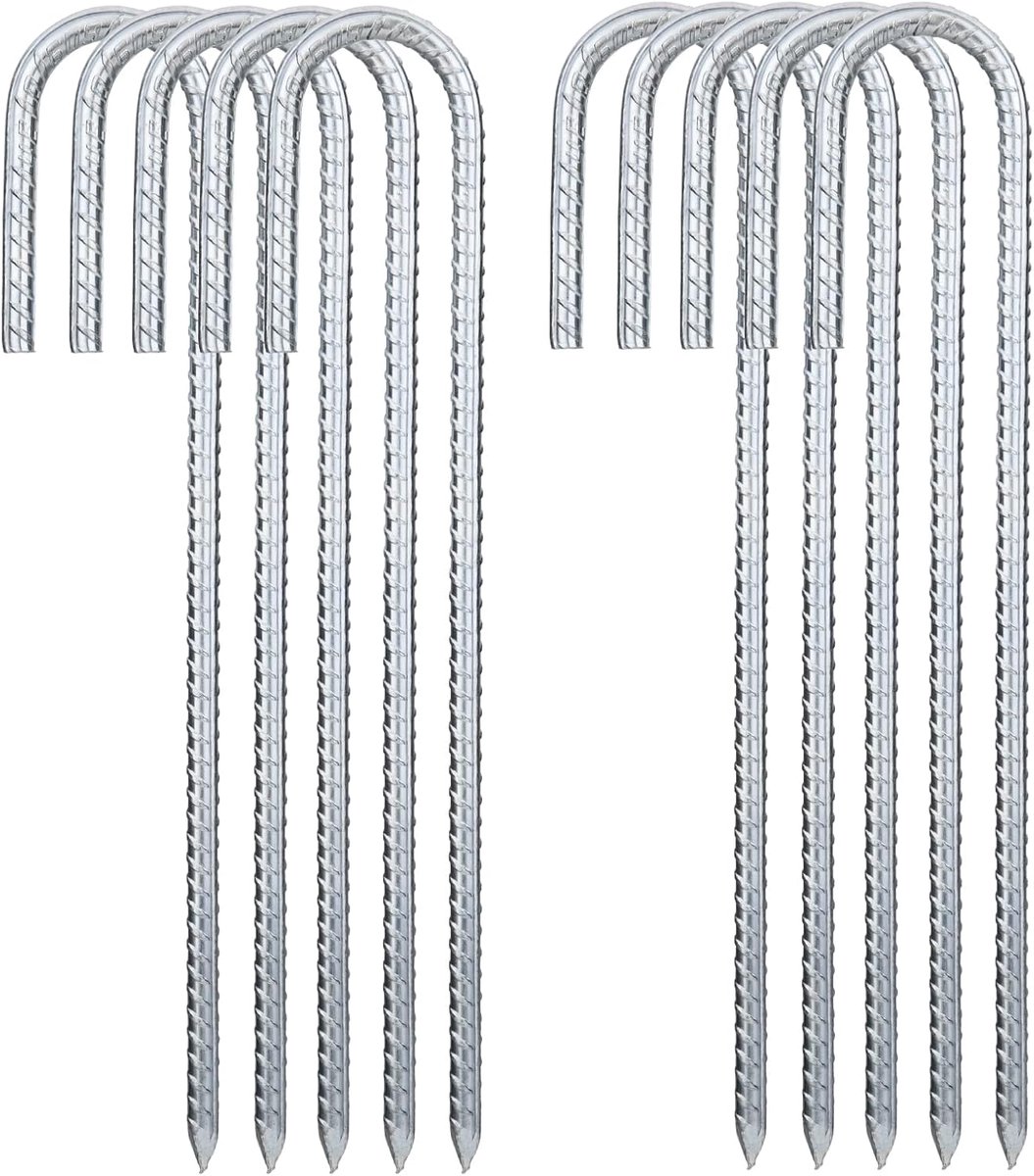 SnelShoppen - 10x Sterke Tentpinnen 30cm - Gegalvaniseerde Stalen Grondankers met J-Haak voor Camping, Tuin, Trampoline, Voetbalnet, Gazebo