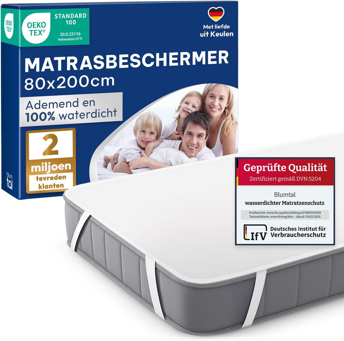 SnelShoppen - Waterdichte Matrasbeschermer 80 x 200 cm - Ademend en Geluidsarm - 4 Elastische Hoeken - Wit - Geschikt voor Baby's en Kinderen