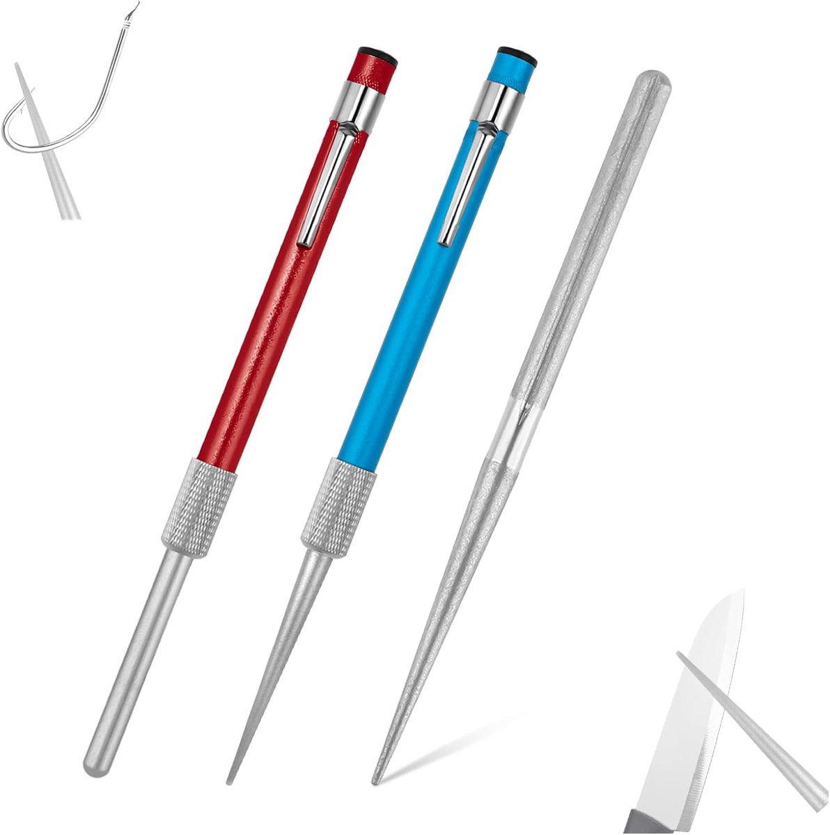 SnelShoppen - Portable Diamanten Mes Slijper, Handzaam Mes Slijpsysteem voor Keuken en Buiten, Ideaal voor Jacht en Kamperen, Blauw + Rood