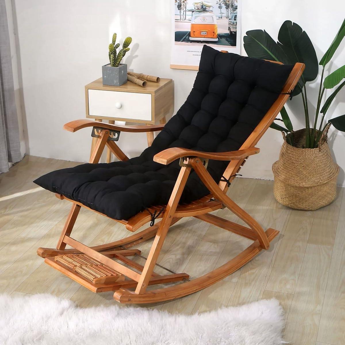 Ligstoelkussen - Zitkussen Tuinstoel - Ontspannen Buiten - Antislip Bevestiging - 180 x 53 cm - Zwart