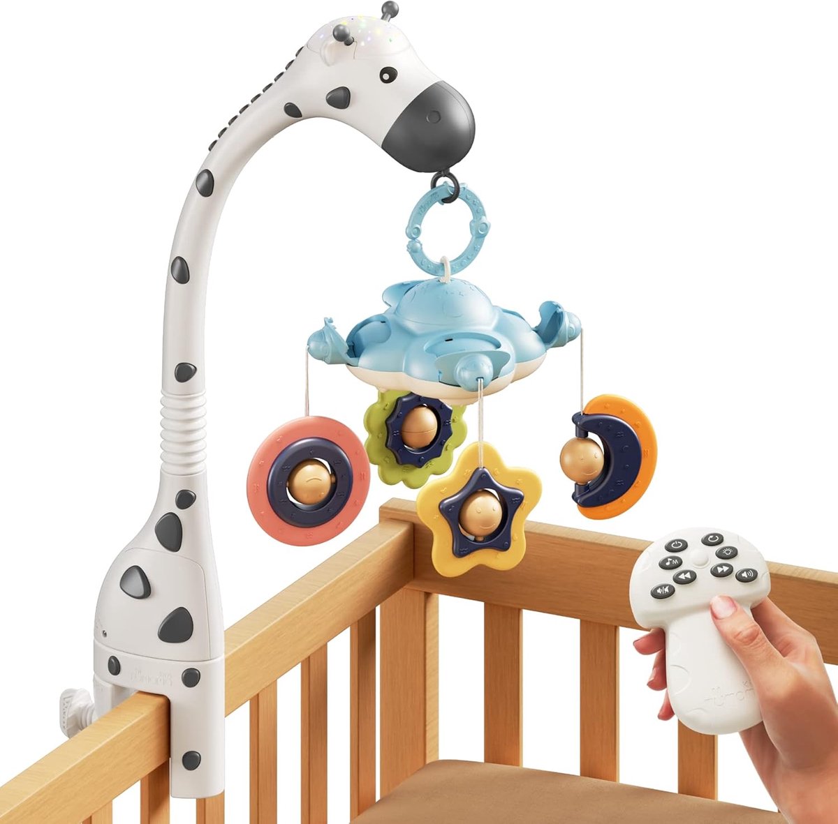 SnelShoppen - TUMAMA Baby Cot Mobile 3 in 1 Crib Toy met Afstandsbediening, Sterrenprojector Nachtlampje, Muziek en Witte Ruis, Kinderspeelgoed voor B