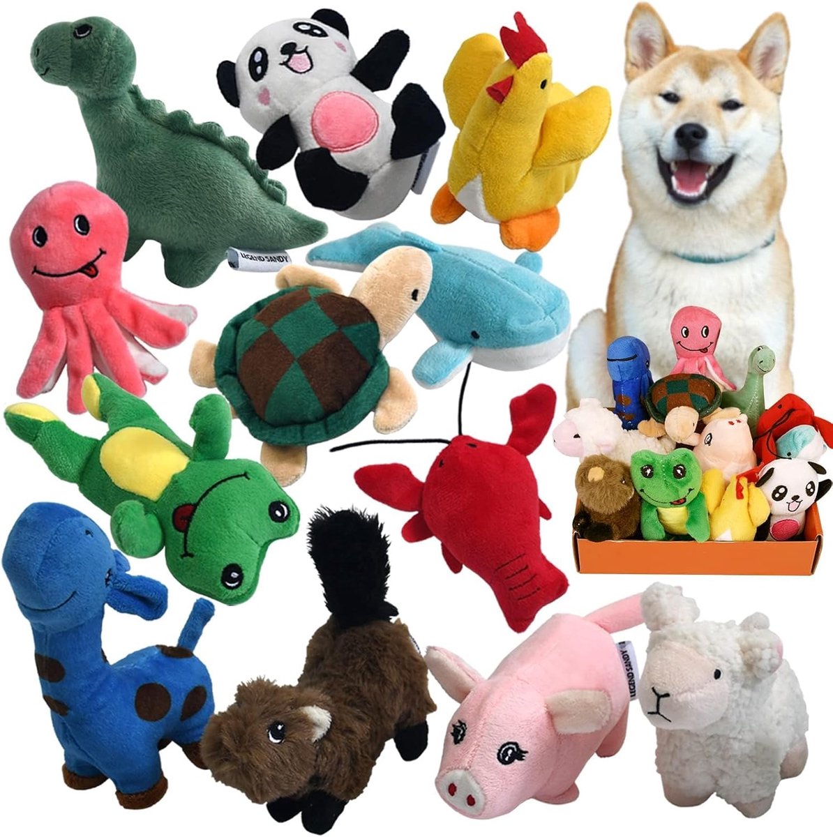 SnelShoppen – 12 Stuks Squeaky Plush Honden Speelgoed Set voor Puppy – Zachte Knuffel Dieren Toys – Perfect Cadeau voor Kleine Honden – Diverse Dier M
