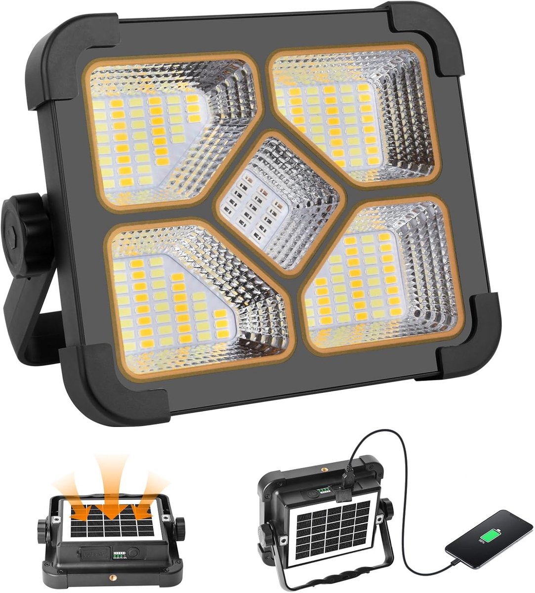 SnelShoppen - ERAY LED Werklicht Oplaadbaar - 4 Modi - Zonnepaneel - Magnetisch - 3600 mAh - Draagbaar Campinglicht met USB-uitgang - IP66 Waterdicht