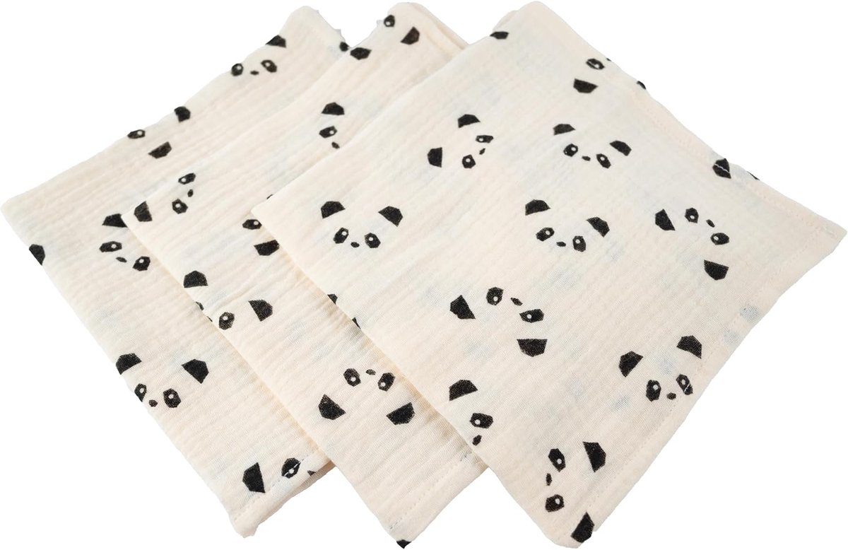 SnelShoppen - Hydrofiele Doeken 3 Stuks - Swaddling Cloth voor Baby - Hydrofiele Luiers - Pandabeer Design - 40 x 38 CM - Ideaal voor Kinderen en Baby