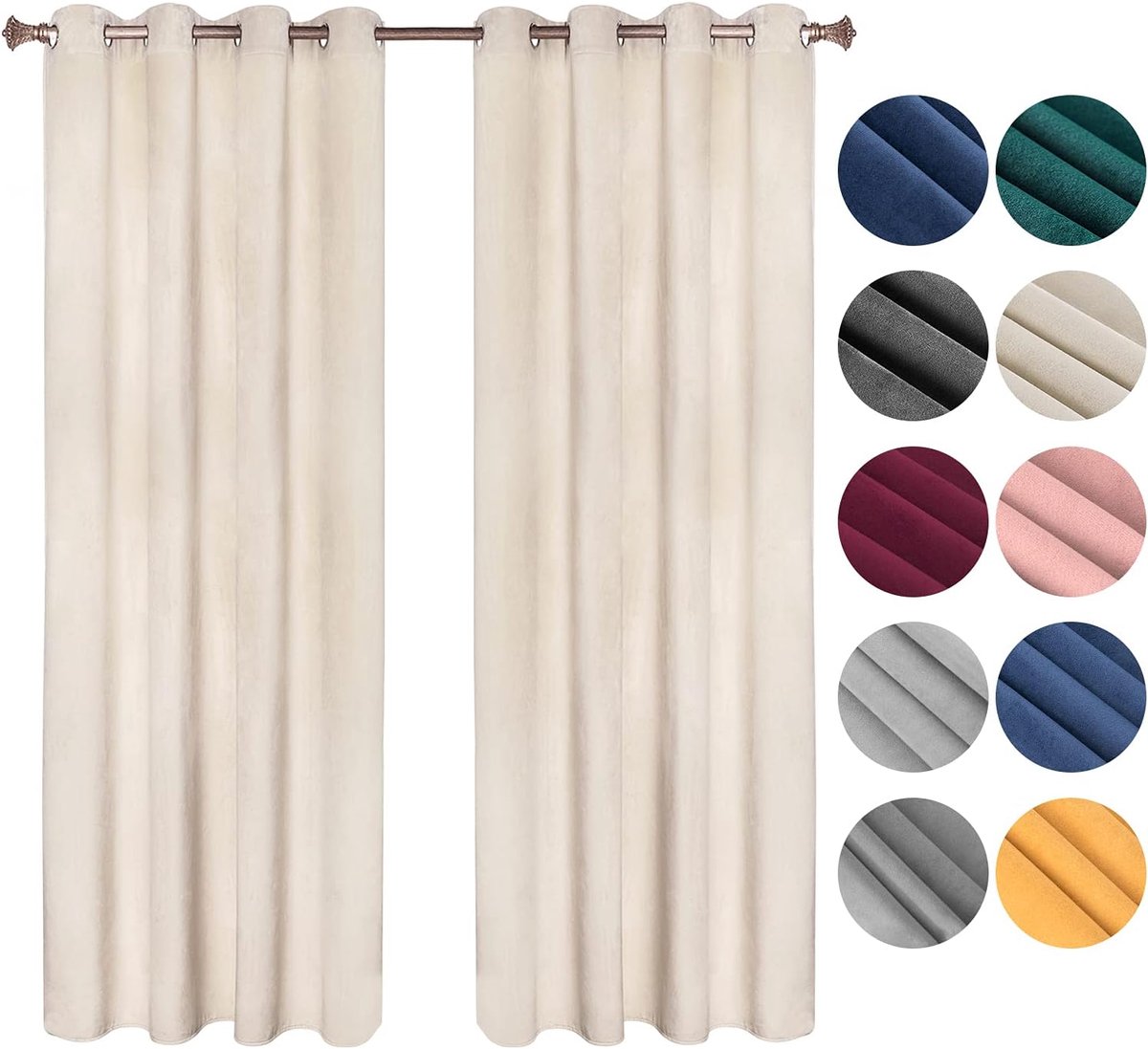 SnelShoppen - Zware Zwarte Outdoorkortingen en Thermische Velours Gordijnen 140x225cm Beige - 300gsm Opaque Gordijnen voor Woonkamer, Slaapkamer en Ki