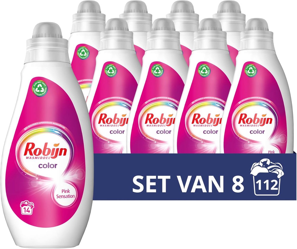 SnelShoppen - Vloeibaar Wasmiddel voor Kleur en Variatie - Robijn Color Pink Sensation - 8 x 14 Wassen - Langdurige Kleurbescherming en Frisse Geur