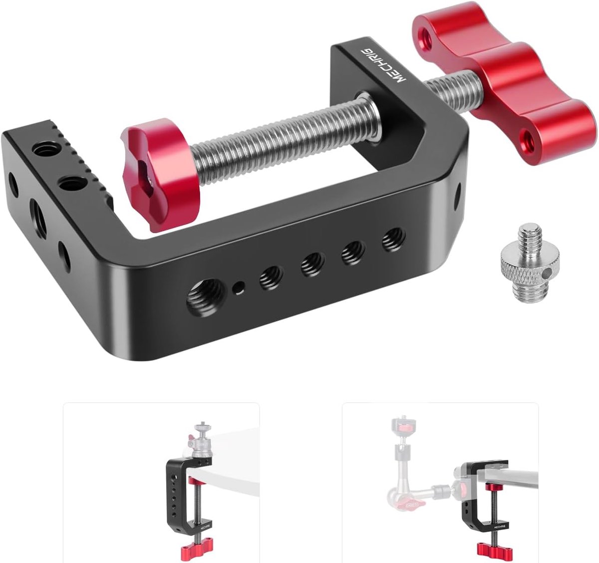 SnelShoppen - C Clamp Desk Camera Mount - Aluminium Tafel Klem met 1/4" en 3/8" Schroefdraad - Desktop DSLR Houder voor Fotostudio, Video Camera, Verl