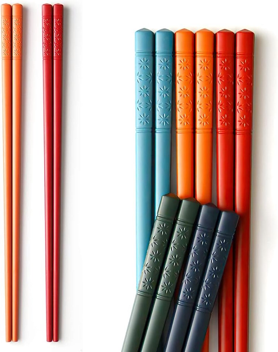 SnelShoppen - 5 Paar Chinese Fiberglas Stokken Multikleur Herbruikbare Vaatwasserbestendige Japanse Eetstokjes 24 cm voor Thuis, Feest en Keuken